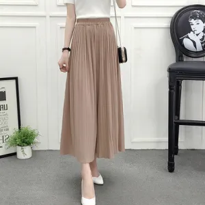 Wide Leg Pants Women Pleated Chiffon High Waist Loose Drape Plus Size Casual Ankle-Length Culottes