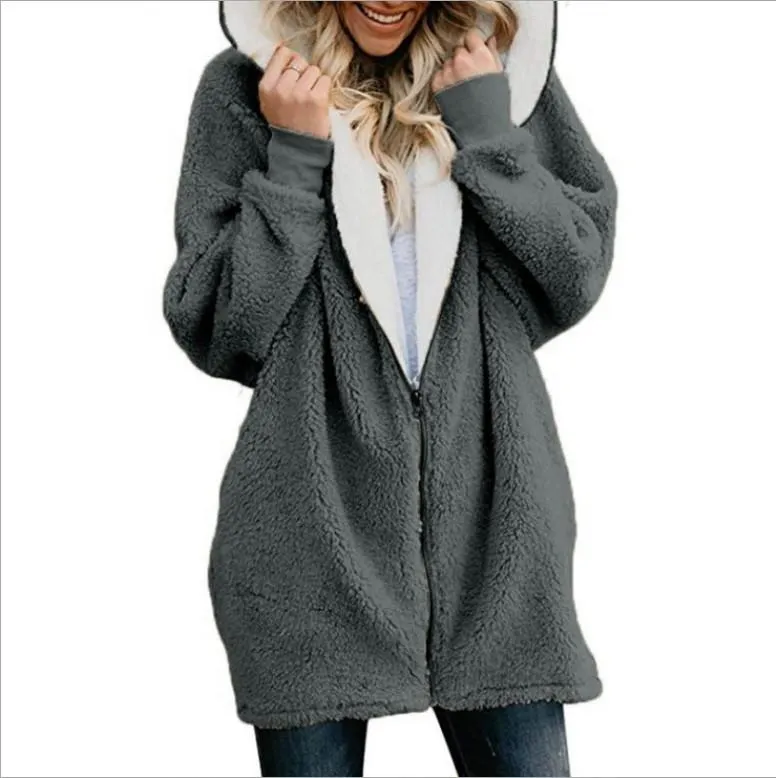 Women's zipper fleece coat hooded winter coat