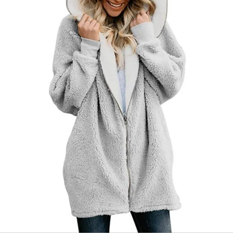 Women's zipper fleece coat hooded winter coat